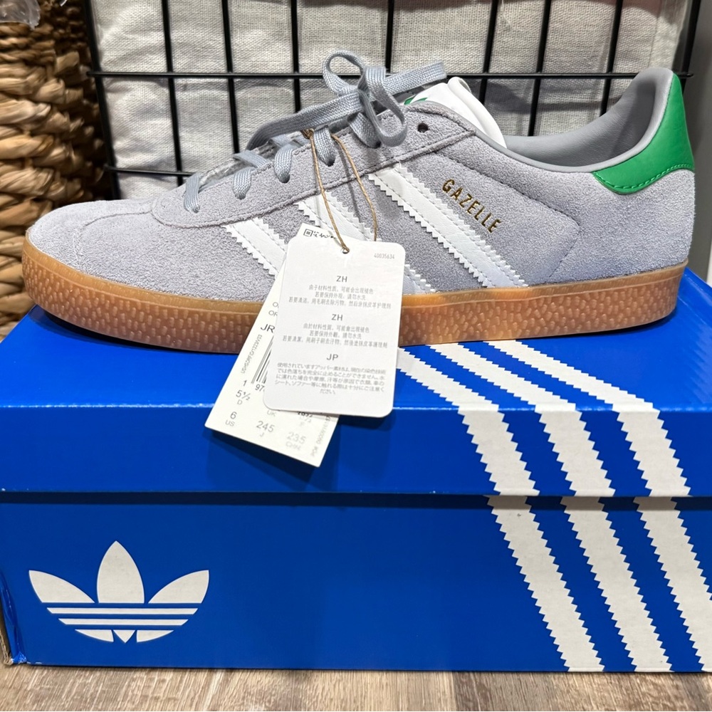 adidas Gazelle Gray and Green Sneakers